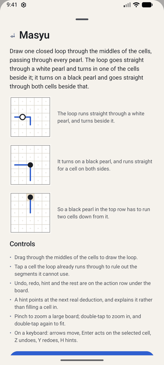 A rules sheet with drawn figures and a controls list