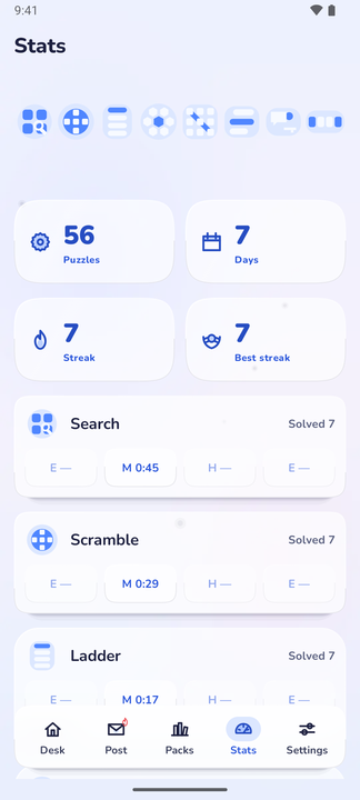 The statistics screen
