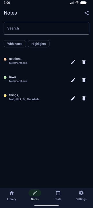 The notes hub across books