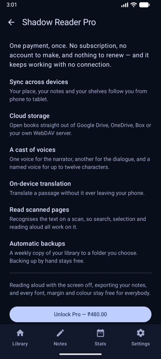 The Shadow Reader Pro screen