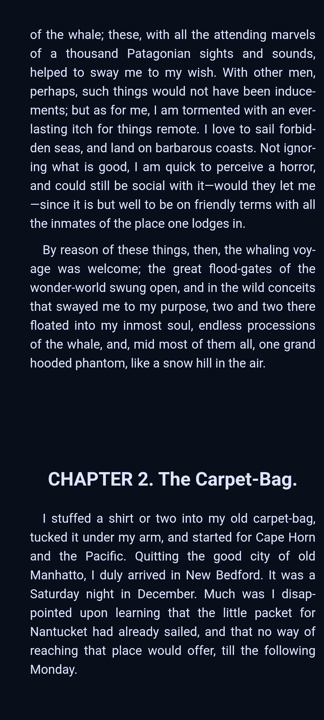 A page of Moby-Dick in the reader